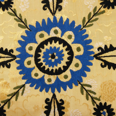 Suzani Ethnic Square Yellow Pillow Case Fashioned from a Mid-20th Century Uzbek Suzani, Samarkand Ethnic Pillow 22'' x 22''