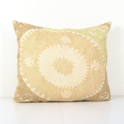 Suzani Yellow Square Pillow Case Fashioned from a Mid-20th Century Uzbek Suzani, Samarkand Cushion Cover 21'' x 25''