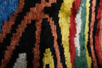 Square Colorful Design Ikat Velvet Pillow - Set of Two Black Ethnic Silk Cushion Cover - Geometric Designer Pillowcase 23'' x 23''