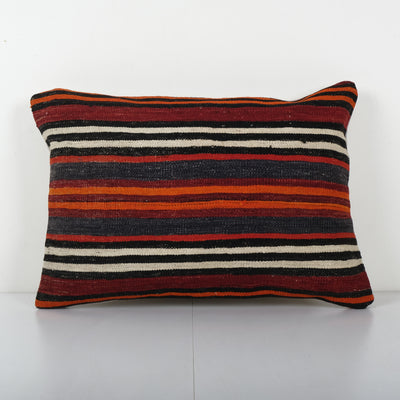Handmade Organic Striped Lumbar Pillow Cover, Ethnic Chair Decor from Anatolian, Rustic House Decor 16'' x 24''