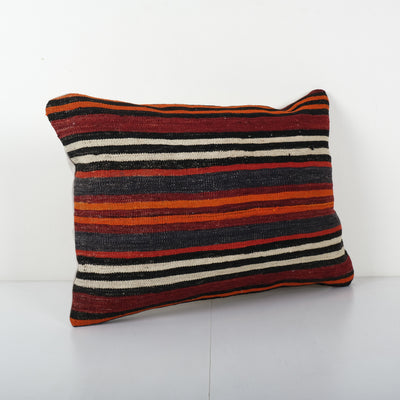 Handmade Organic Striped Lumbar Pillow Cover, Ethnic Chair Decor from Anatolian, Rustic House Decor 16'' x 24''