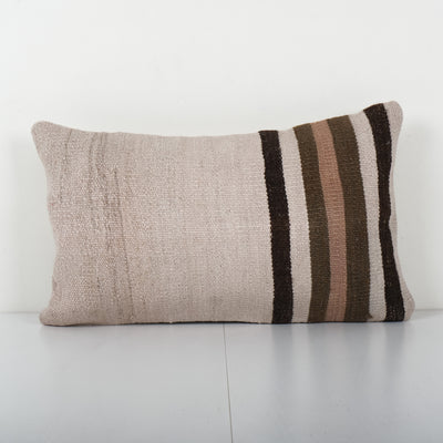 Anatolian Lumbar Striped Kilim Pillow Cover, Hemp Organic Cushion 13'' x 20''