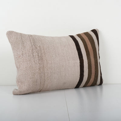 Anatolian Lumbar Striped Kilim Pillow Cover, Hemp Organic Cushion 13'' x 20''