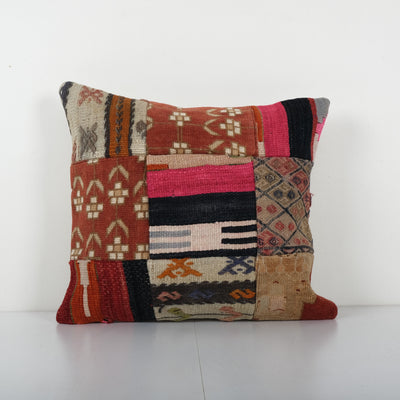 Hand Embroidery Cushion Cover, Kurdish rug Pillow Case, Home Decoration pillow, Square Patchwork Pillow 18'' x 19''