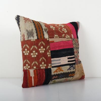 Hand Embroidery Cushion Cover, Kurdish rug Pillow Case, Home Decoration pillow, Square Patchwork Pillow 18'' x 19''