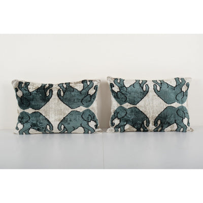 Elephant Pattern Silk Ikat VelvetPillow Cover - Unique Home Decor Cushion with Exquisite Detailing and Soft Texture