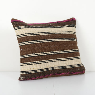 Square Handwoven Striped Kilim Hemp Cushion, Bohemian Hemp Pillow Cover 14'' x 16''