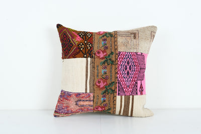 Hand Embroidery Cushion Cover, Kurdish rug Pillow Case, Home Decoration pillow, oversize Patchwork Pillow 19'' x 19''