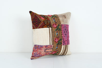 Hand Embroidery Cushion Cover, Kurdish rug Pillow Case, Home Decoration pillow, oversize Patchwork Pillow 19'' x 19''