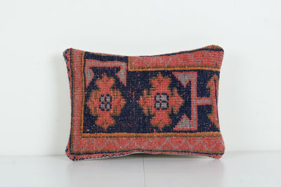 Pillow Case Fashioned from a Vintage Turkish Wool Cover, Mid-20th Century Anatolian Bed Carpet Cushion 11'' x 14''