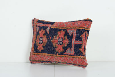Pillow Case Fashioned from a Vintage Turkish Wool Cover, Mid-20th Century Anatolian Bed Carpet Cushion 11'' x 14''