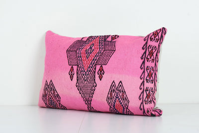 Vintage Turkish Handwoven Unique Colorful Tribal Kilim Pillow Cover, Boho Pillow Cover, Wool Kilim Chair Pillow 16'' x 24''