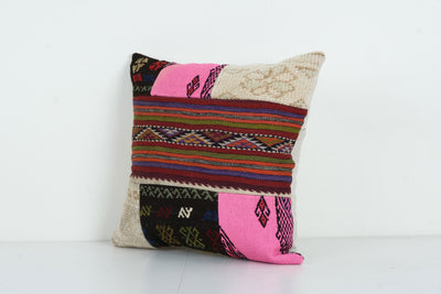 Anatolian Bohemian Kilim Pillow - Handcrafted Turkish Wool Patchwork Cushion 20'' x 20''