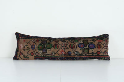 Anatolian Bedding Rug Pillow - Handmade Vintage Ethnic Lumbar Cover, Soft Wool Lumbar Pillow Cover 12'' x 35''