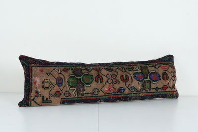 Anatolian Bedding Rug Pillow - Handmade Vintage Ethnic Lumbar Cover, Soft Wool Lumbar Pillow Cover 12'' x 35''
