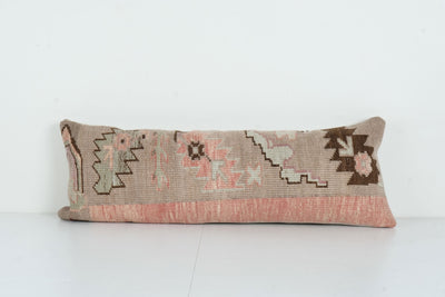 Anatolian Bedding Rug Pillow Cover - Vintage Ethnic Handmade Lumbar Cover, Soft Wool Carpet Pillow 12'' x 35''