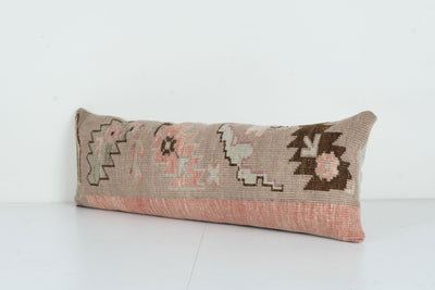 Anatolian Bedding Rug Pillow Cover - Vintage Ethnic Handmade Lumbar Cover, Soft Wool Carpet Pillow 12'' x 35''