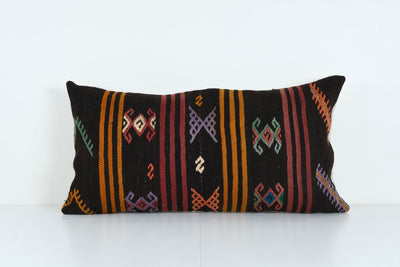 Vintage Oversize Turkish Bedding Kilim Pillow, Wool Handmade Decorative Home Extra Long Lumbar Kilim Cushion Cover 20'' x 40''