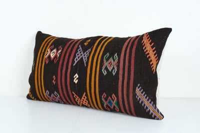 Vintage Oversize Turkish Bedding Kilim Pillow, Wool Handmade Decorative Home Extra Long Lumbar Kilim Cushion Cover 20'' x 40''