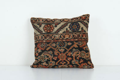 Muted Brown Carpet Rug Pillow, Faded Ethnic Turkish Yastik Pillow, Oushak Throw Pillow Cover 20'' x 20''
