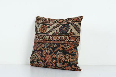 Muted Brown Carpet Rug Pillow, Faded Ethnic Turkish Yastik Pillow, Oushak Throw Pillow Cover 20'' x 20''