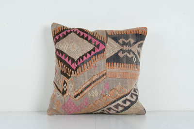Striped Tribal Wool Handmade Pillow Covers, Organic Ethnic Kars Turkish Kilim Cushion Cover, Boho Accent Cushion Cover 20'' x 20''