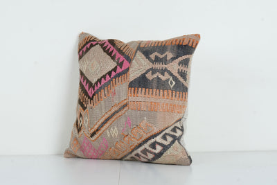 Striped Tribal Wool Handmade Pillow Covers, Organic Ethnic Kars Turkish Kilim Cushion Cover, Boho Accent Cushion Cover 20'' x 20''