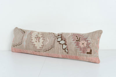 Pale Wool Rug Lumbar Pillow Cover with Pastel Color, Vintage Faded Wool Bedding Carpet Cushion, Tribal Farmhouse Decor 10'' x 35''