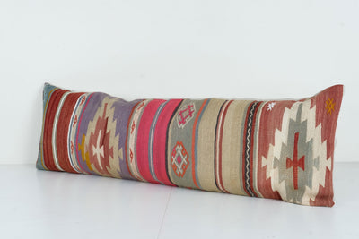 Turkish Extra Long Bedding Rug Pillow | Lumbar Kilim Cover | Unique Nomadic Pillow Case | Modern Decor 16'' x 48''