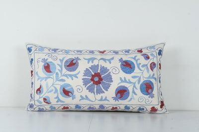Uzbek Traditional Pastel Suzani Pillow Case, Decorative Couch Cushion, Old Embroidery Suzani Pillow Cases 18'' x 34''
