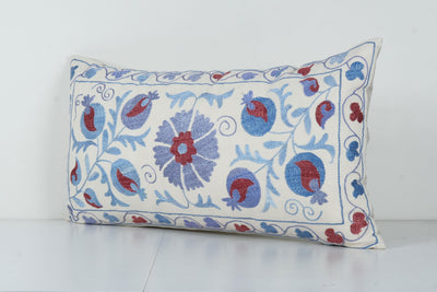 Uzbek Traditional Pastel Suzani Pillow Case, Decorative Couch Cushion, Old Embroidery Suzani Pillow Cases 18'' x 34''