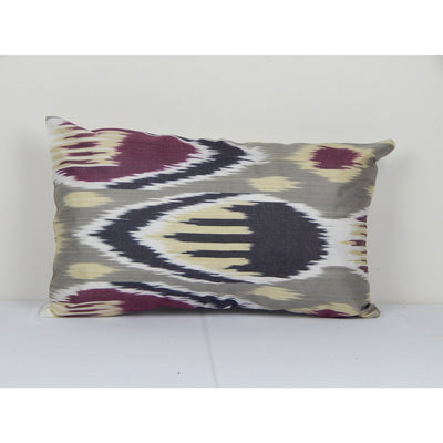 Ikat Gray Cushion Cover, Decorative Cotton Pillowcase, Central Asian Decorative Pillow Cover 12" x 20"