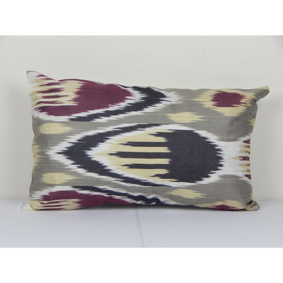 Ikat Gray Cushion Cover, Decorative Cotton Pillowcase, Central Asian Decorative Pillow Cover 12" x 20"