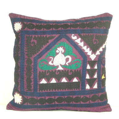 Uzbek Suzani Cushion Cover, Square Suzani Pillow Case Made from a 19th Century Textile, Ethnic Cushion Cover 18" x 18"