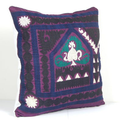 Uzbek Suzani Cushion Cover, Square Suzani Pillow Case Made from a 19th Century Textile, Ethnic Cushion Cover 18" x 18"