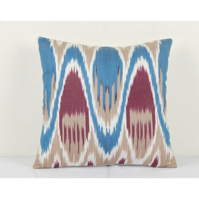 Uzbekistan Ikat Pillow Cover Cushion, Blue Handmade Decorative Couch Pillowcase 12" x 12"