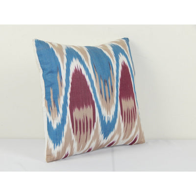 Uzbekistan Ikat Pillow Cover Cushion, Blue Handmade Decorative Couch Pillowcase 12" x 12"