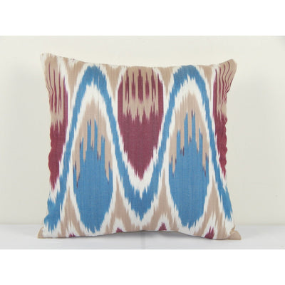 Uzbekistan Ikat Lumbar Pillow Cover Cushion, Square Blue Handmade Decorative Couch Pillowcase 12" x 12"