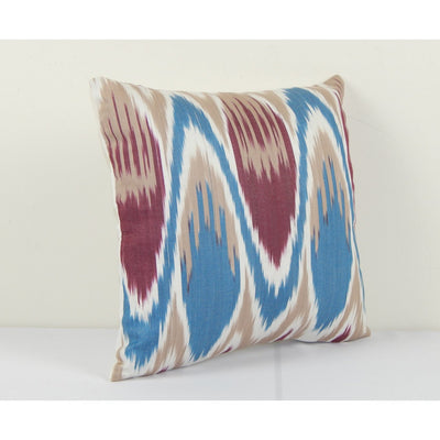 Uzbekistan Ikat Lumbar Pillow Cover Cushion, Square Blue Handmade Decorative Couch Pillowcase 12" x 12"
