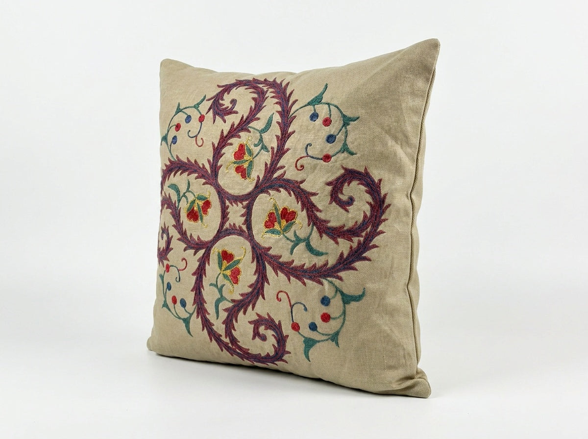 Uzbek Suzani Pillow Cover 18'' x 18''