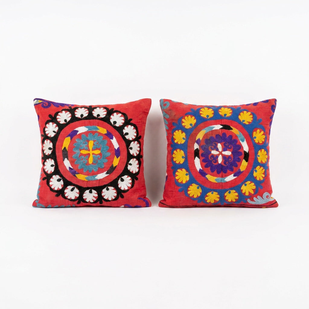 Uzbek Suzani Pillow Cover Set of 2 | 21'' x 22''