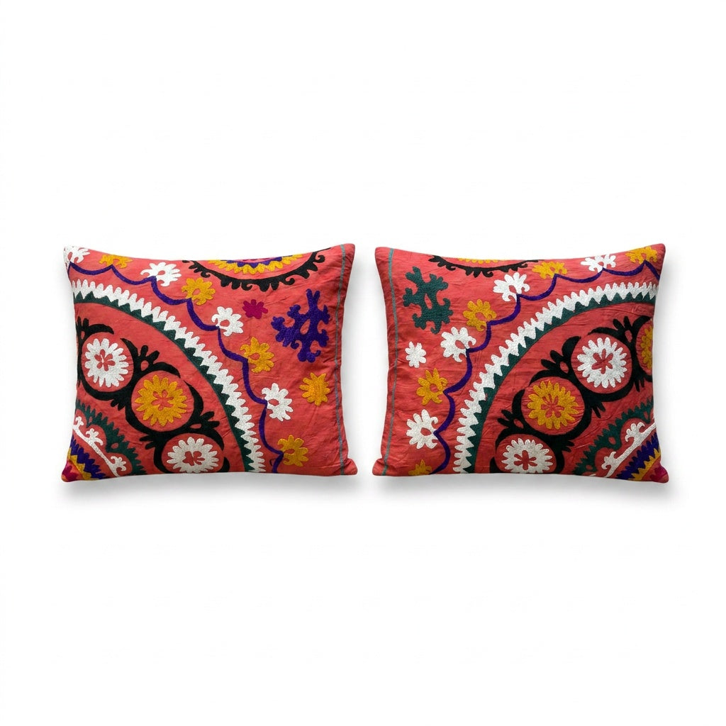 Uzbek Suzani Pillow Cover Set of 2 | 22'' x 26''