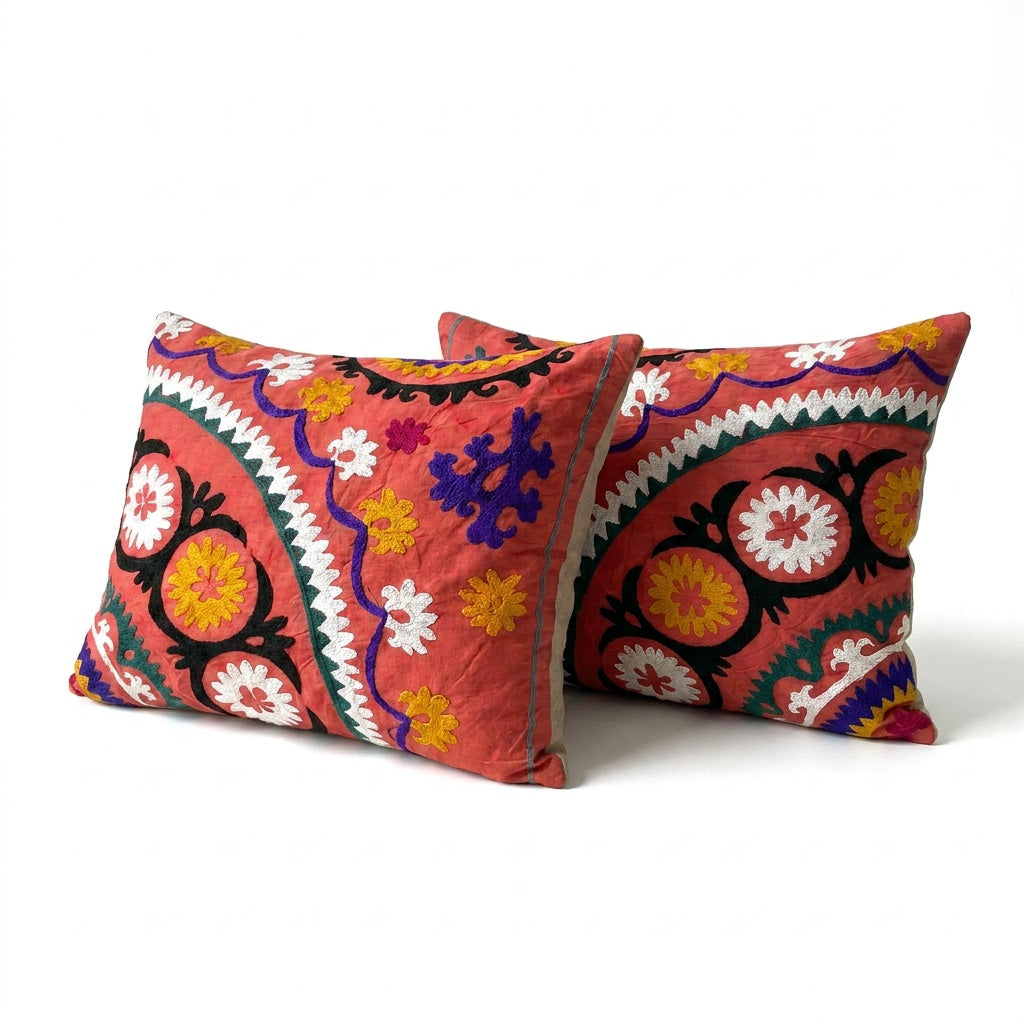 Uzbek Suzani Pillow Cover Set of 2 | 22'' x 26''