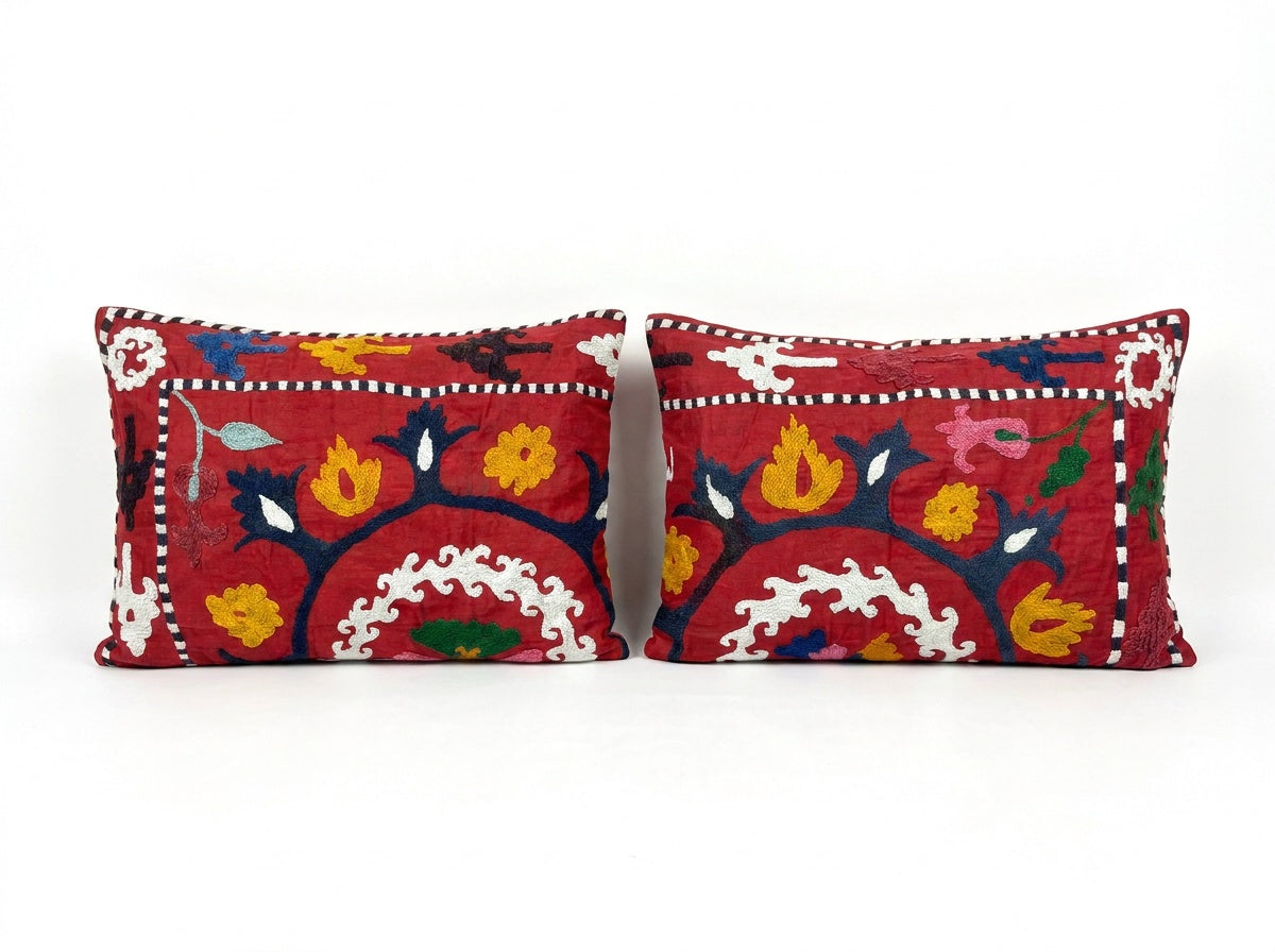 Uzbek Suzani Pillow Cover Set of 2 | 16'' x 24''