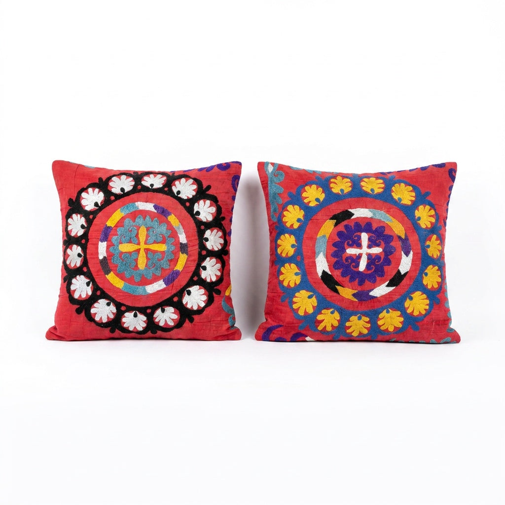 Uzbek Suzani Pillow Cover Set of 2 | 20'' x 21''