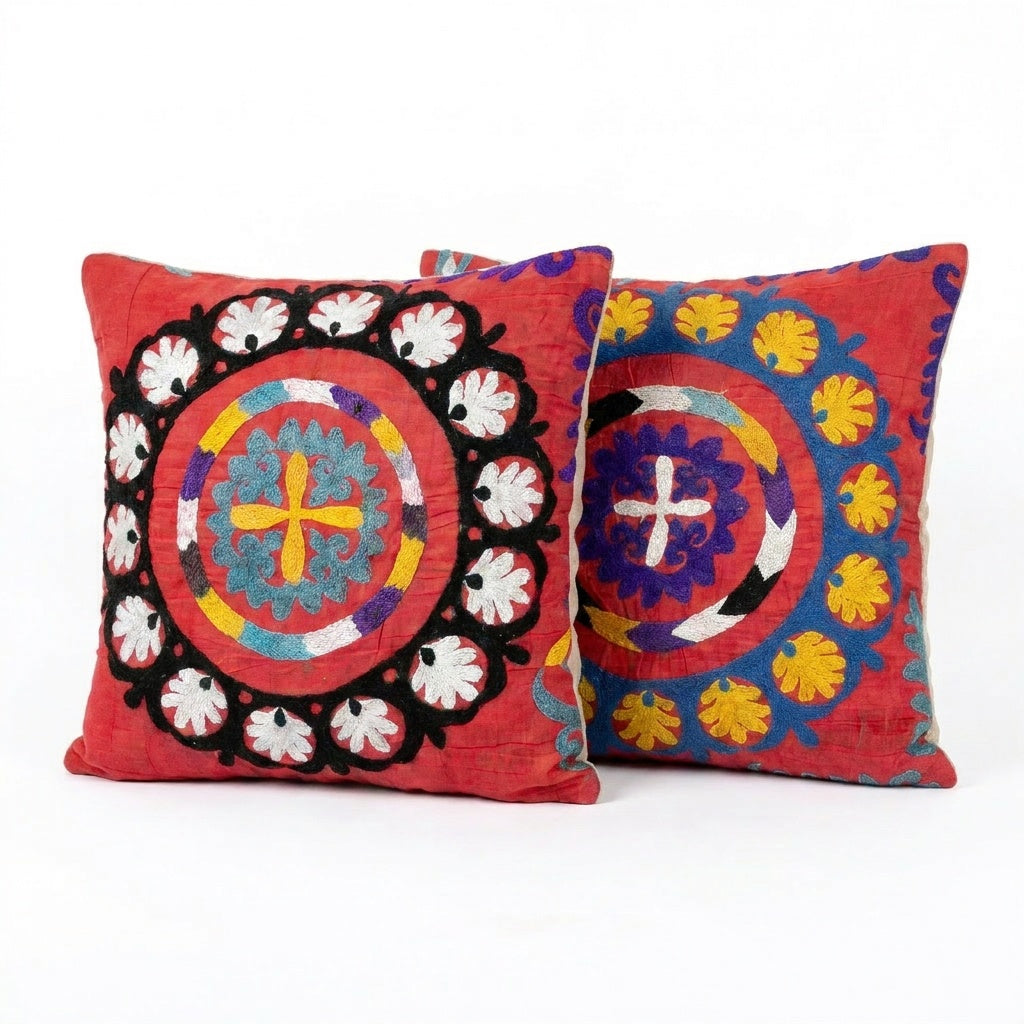 Uzbek Suzani Pillow Cover Set of 2 | 20'' x 21''