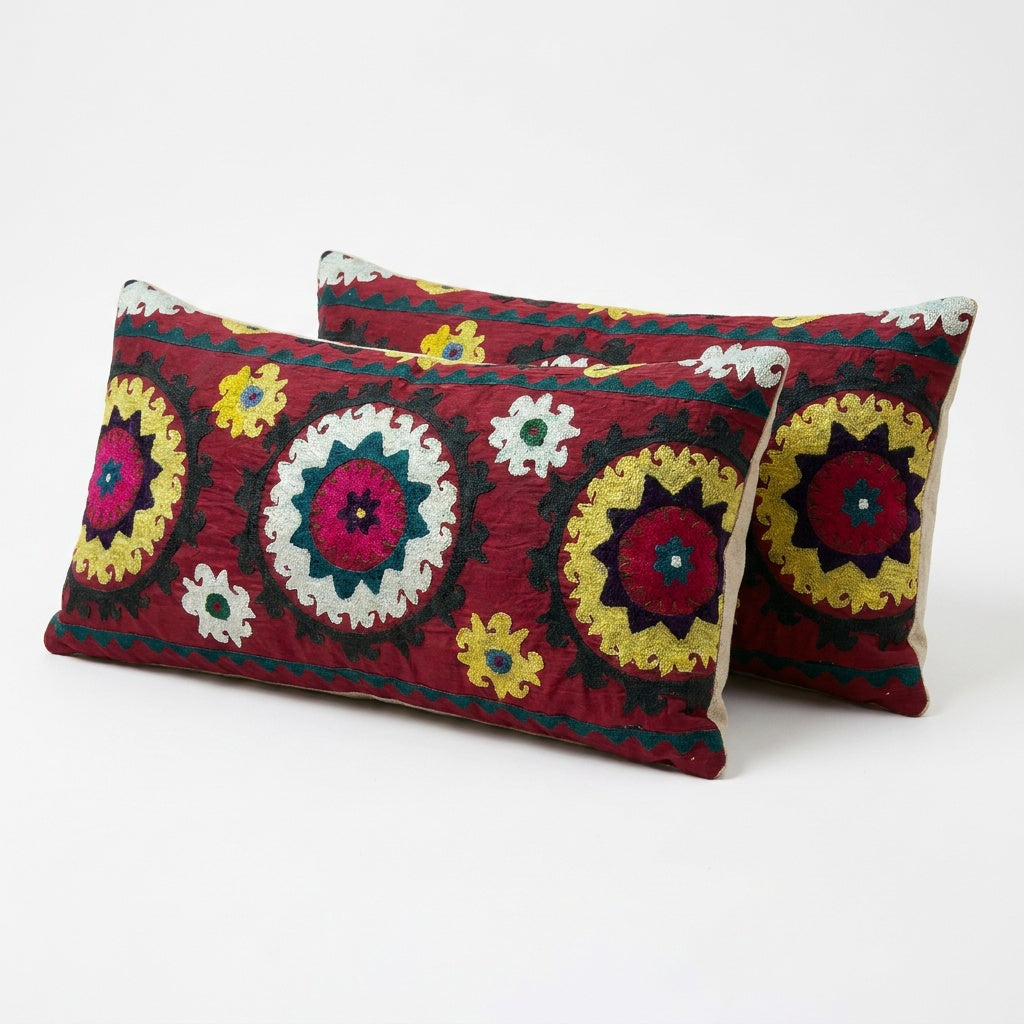 Uzbek Suzani Bedding Pillow Cover Set of 2 | 15'' x 31''