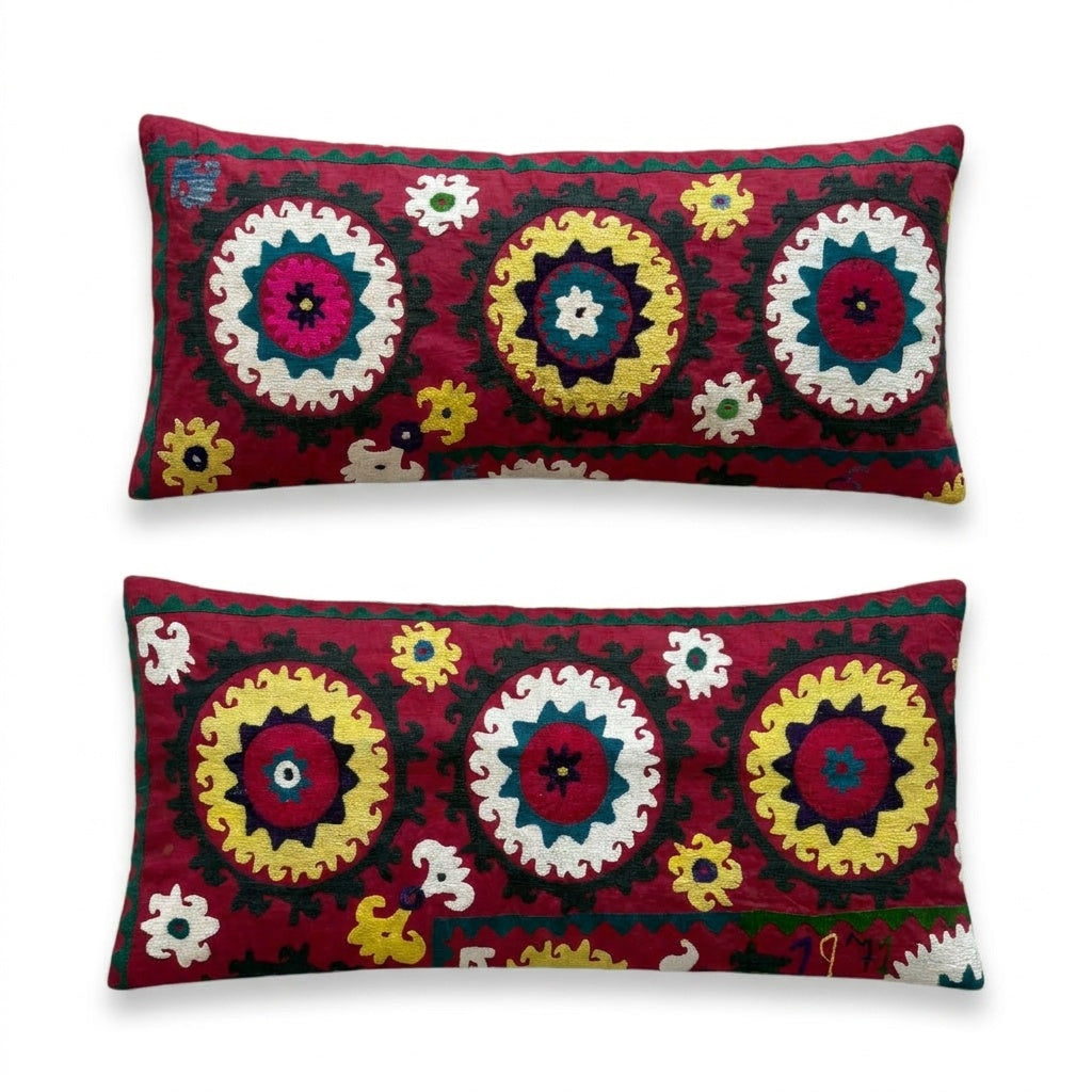 Uzbek Suzani Bedding Pillow Cover Set of 2 | 15'' x 33''