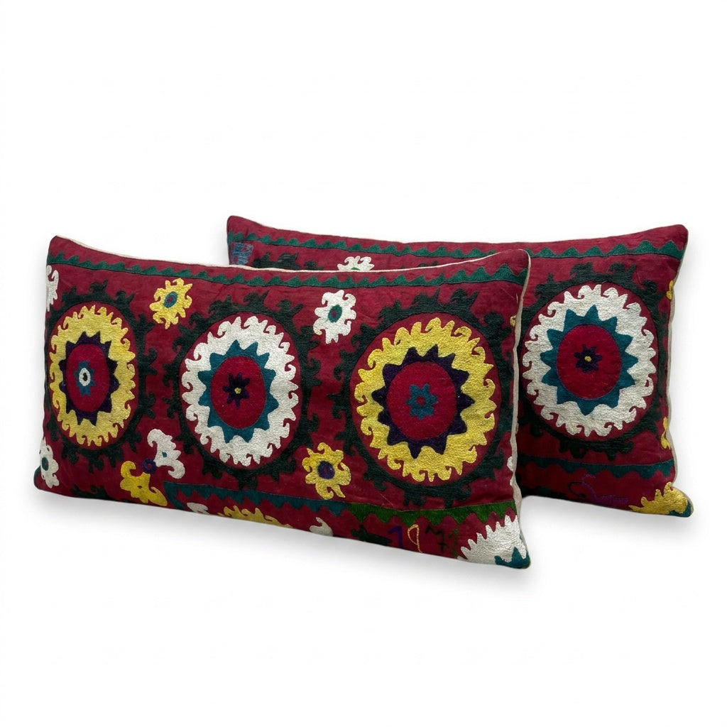 Uzbek Suzani Bedding Pillow Cover Set of 2 | 15'' x 33''