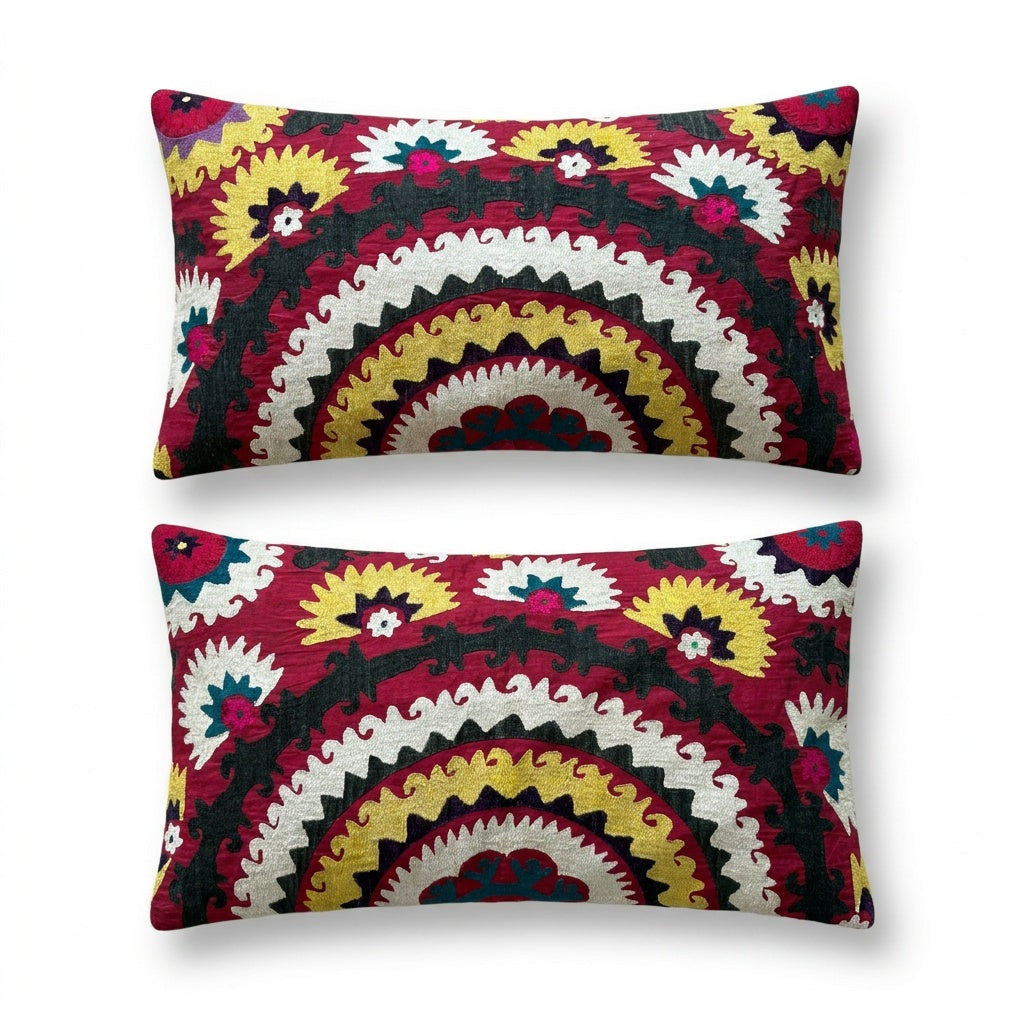 Uzbek Suzani Bedding Pillow Cover Set of 2 | 18'' x 32''